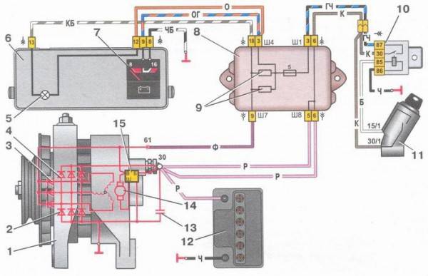Схема генератора ваз 2108